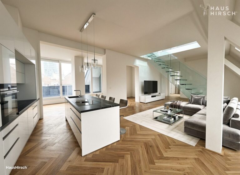 Visualisierung Wohnbereich und Küche eingerichtet