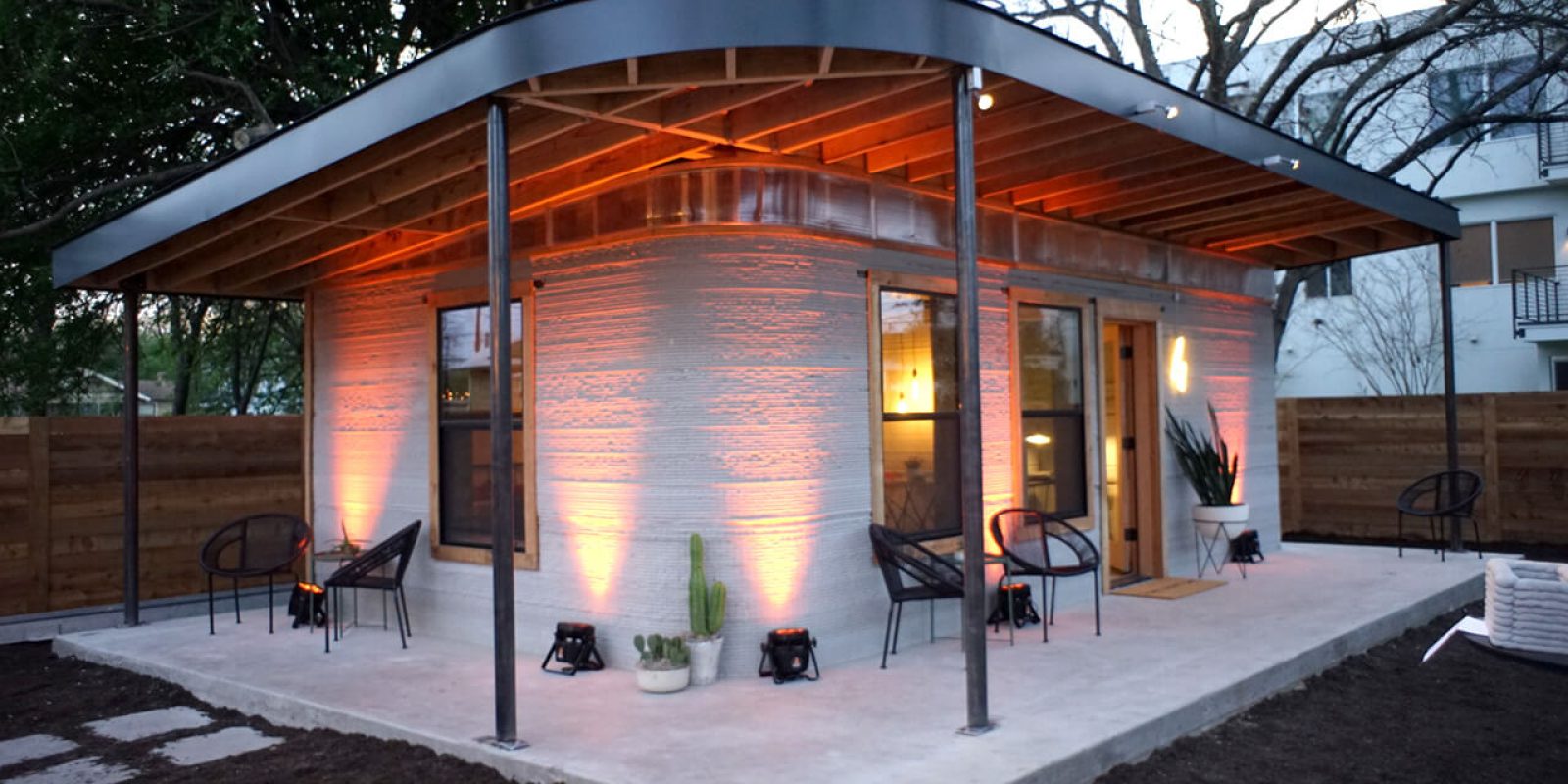 a house with a roof and a patio