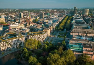 a city with trees and buildings